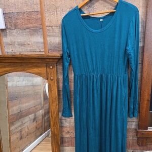 Elegant Teal Long Sleeve Dress